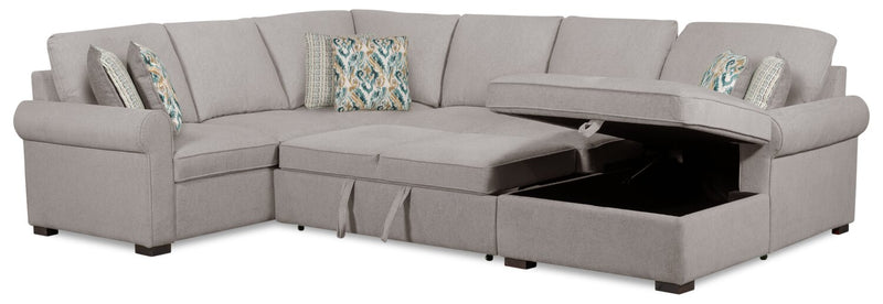 Scott Living Haven 3-Piece Right-Facing Chenille Fabric Sleeper Sectional with Storage Chaise - Grey