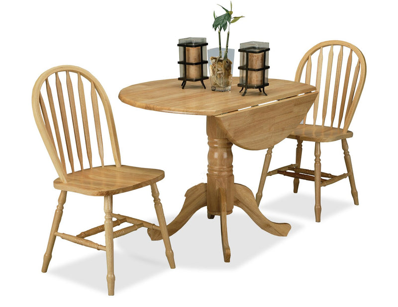 Hana 3pc Drop-Leaf Dining Set with Table & 2 Chairs, Pedestal Base, 40\"W - Natural
