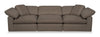 Eclipse Modular 124\" Linen-Look Fabric Sofa with Reversible Feather Down Cushions - Slate Brown