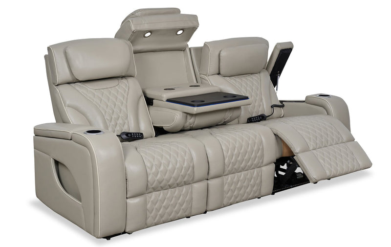 Elite 86\" Genuine Leather Massage Power Reclining Sofa with Power Headrests and Storage Arms - Grey