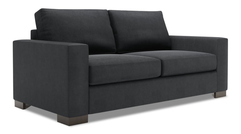 Made in Canada Customizable Sofa Lab Track 75\" Linen-Look Fabric Condo Size Sofa with Track Arms - Pax Pepper Grey