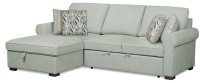 Scott Living Haven 2-Piece Left-Facing Chenille Fabric Sleeper Sectional with Storage Chaise - Seafoam Blue | Sofa-lit sectionnel de gauche Haven de Scott Living 2 pièces en tissu de chenille avec fauteuil long de rangement - bleu écume de mer