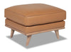 Vivia 28\" Genuine Leather Ottoman with Wood Base - Caramel Brown