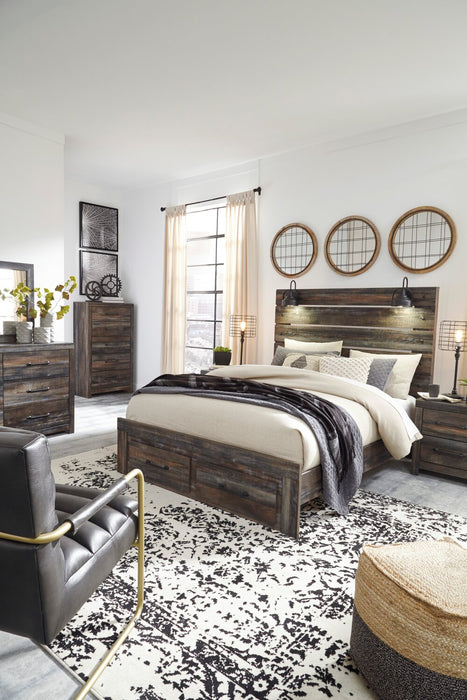 Abby 6pc Bedroom Set with Storage Bed, Dresser, Mirror & Nightstand, LED, USB, Brown - Queen Size