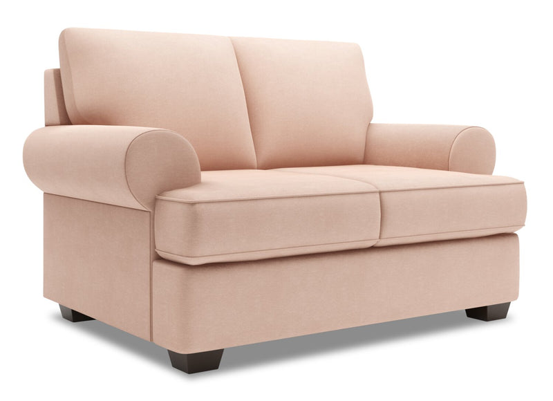 Made in Canada Customizable Sofa Lab Roll 64\" Linen-Look Fabric Loveseat with Rolled Arms - Pax Rose Pink