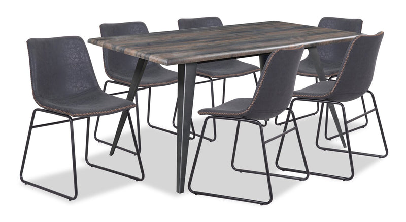 Amos 7pc Dining Set with Table & 6 Chairs, Metal, 60\"W - Grey