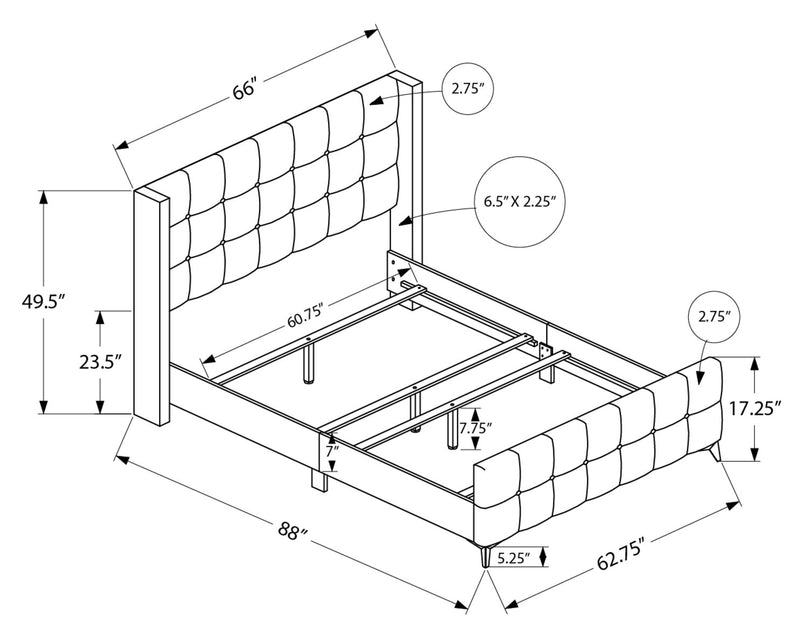 Zara Upholstered Bed in Beige Linen-Look Fabric - Button Tufted - Queen Size