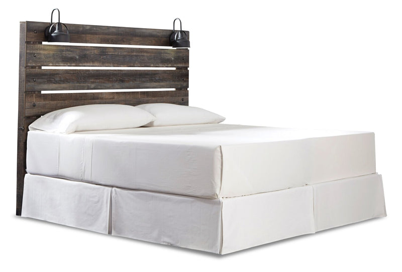 Abby Panel Headboard with LED Light & USB Ports, Brown - King Size