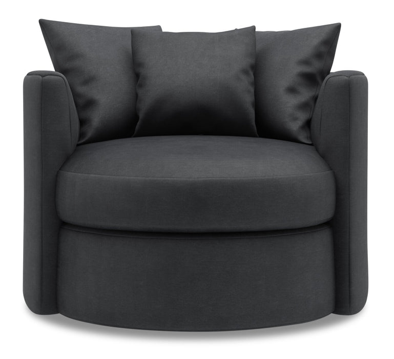 Made in Canada Sofa Lab Customizable Nest 41\" Linen-Look Fabric Swivel Accent Chair - Pax Pepper Grey