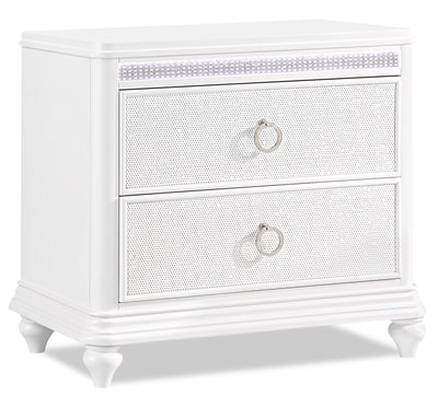 Ava Bedside 2-Drawer Nightstand with LED Light, 32.5"W x 28"H, Glam - White | Table de nuit somptueuse Ava de 32,5 po (L) x 28 po (H) à 2 tiroirs avec éclairage à DEL - blanche