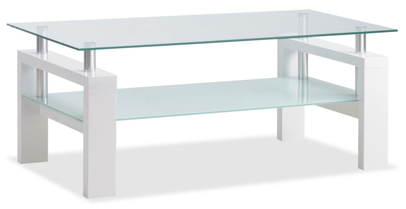 Harvy  47.25\" Modern Glass Top Coffee Table with Shelf - White