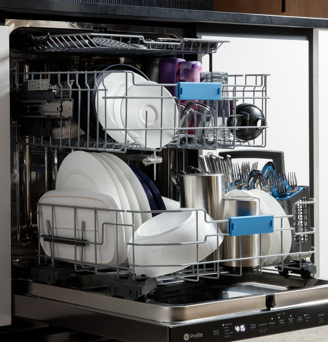Profile 24\" 44 dBA Built-In Top-Control Smart Dishwasher with Piranha Hard Food Disposer - Stainless - PDP715SYVFS