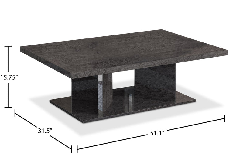 Mara 51.1\" Modern Coffee Table - Dark Grey Wood with Lacquer Finish