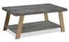 Kelly 43.3\" Modern Coffee Table with Shelf - Grey Stone Top with Light Wood Legs