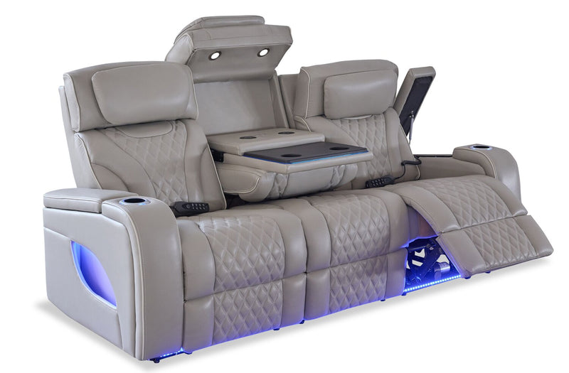 Elite 86\" Genuine Leather Massage Power Reclining Sofa with Power Headrests and Storage Arms - Grey