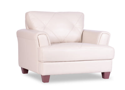 Chateau d'Ax Vita 44" 100% Genuine Leather with Diamond Pattern Stitching and Wood Legs - Smoke White | Meuble Vita de Château d’Ax de 44 po en cuir 100 % véritable avec coutures à motif de diamant et pattes en bois - blanc fumée