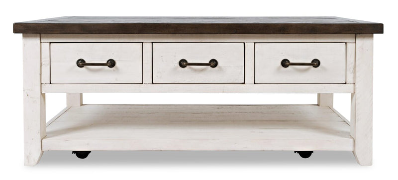 Morgan 48" Rustic Coffee Table With Storage, Shelf and Casters - Wh ...