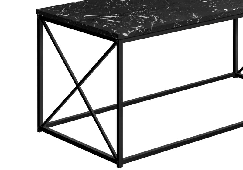 Millie 40.5\" Modern Coffee Table - Black Marble Look with Black Metal Base