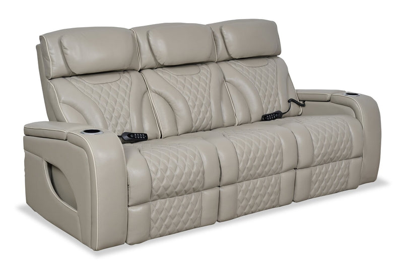 Elite 86\" Genuine Leather Massage Power Reclining Sofa with Power Headrests and Storage Arms - Grey