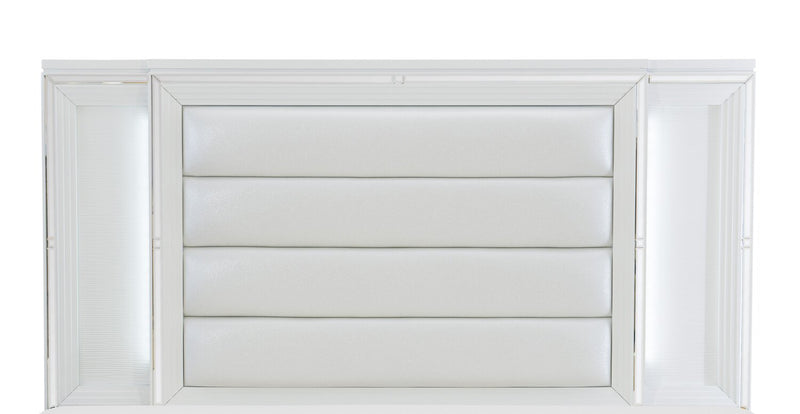 Max Panel Headboard, LED, Vegan Leather, Glam, White - Queen Size