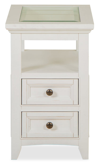 Heron Cove 15\" Traditional Glass Top End Table with Storage and Shelf - White Pine