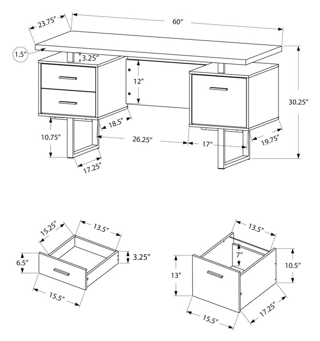 Teagan 60\" Reversible Office Desk with 3-Drawers - Grey Concrete-Look