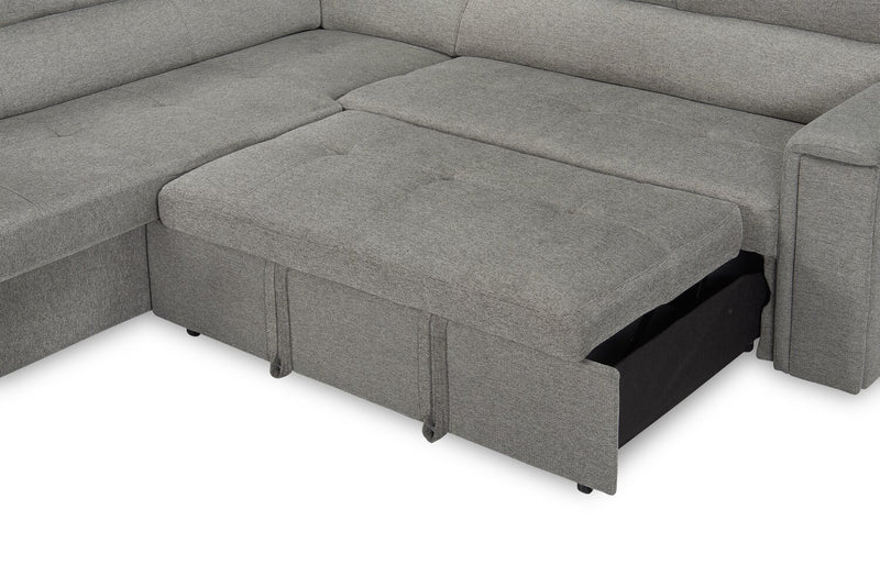 Savvy 2-Piece Right-Facing Linen-Look Fabric Sleeper Sectional with Adjustable Headrests - Grey