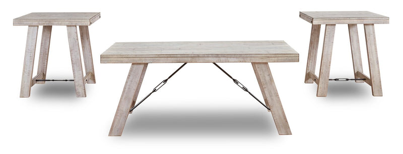 Carynhurst 48\" Rustic 3-Pack Coffee + 2 End Tables - Whitewash Wood