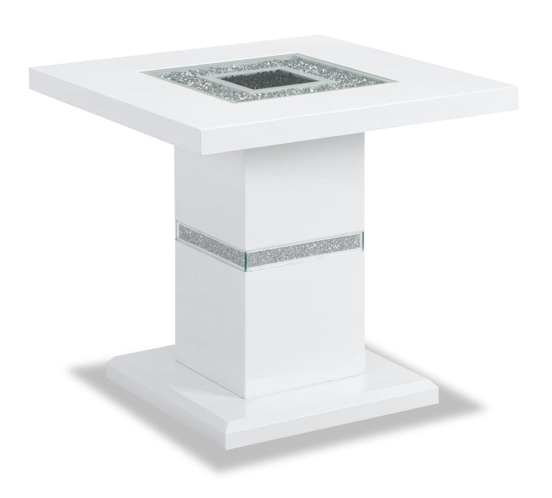 Garbo 26" Glam End Table White and Silver with Glitter Accents The