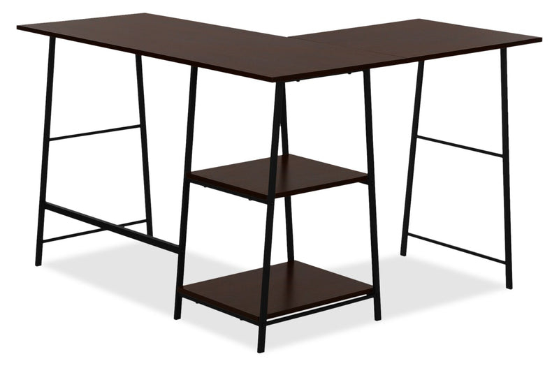 Evlin 42" LShaped Office Desk with Shelves Espresso The Brick