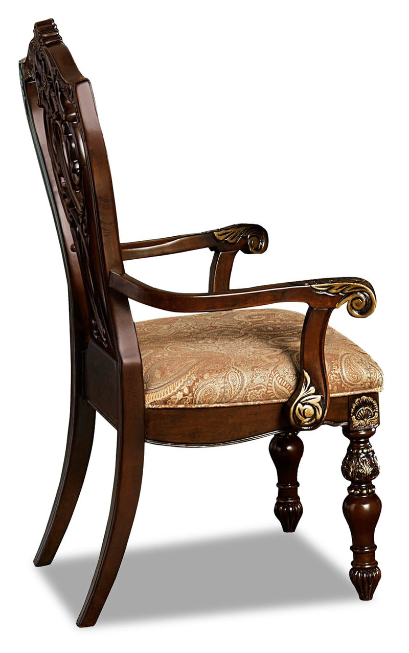 Wynn Dining Arm Chair with Polyester Fabric, Wood, Queen Anne Style