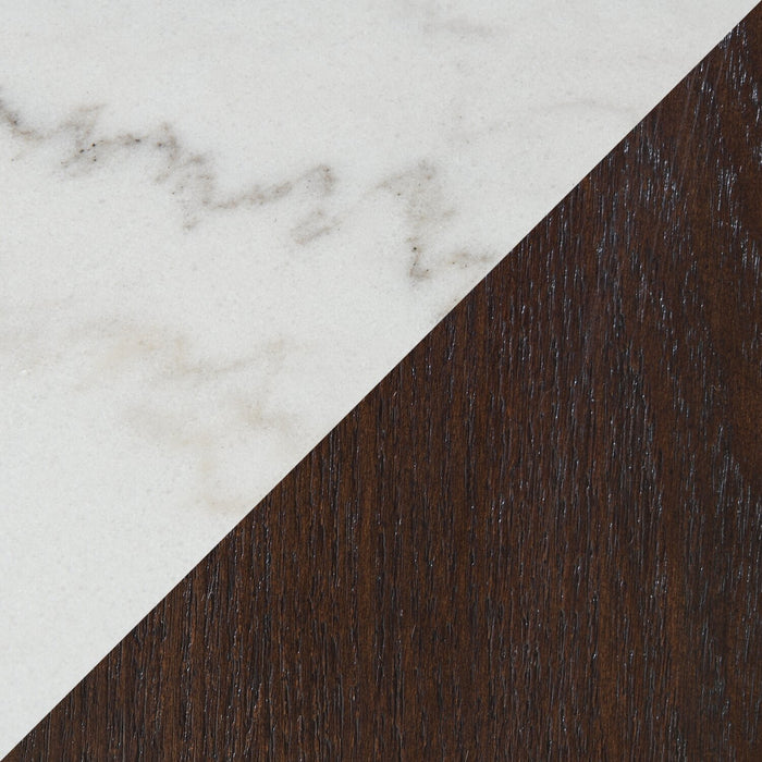 Silvia 48\" Modern Sofa Table - White and Grey Marble Look with Brown Wood Legs