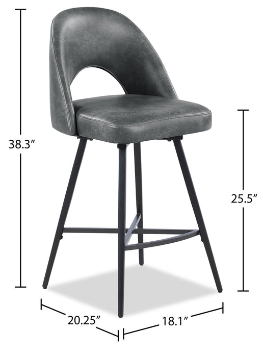 Kort & Co. Bay Counter-Height Stool with Swivel Seat, Vegan Leather Fabric, Metal - Charcoal