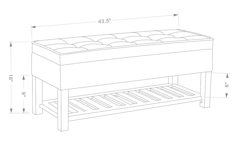 Ryan 43.5\" Storage Bench with Bottom Shelf - Dark Grey