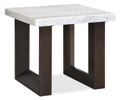 Silvia 22" Modern End Table - White and Grey Marble Look with Brown Wood Legs|Table de bout moderne Silvia de 22 po - imitation de marbre blanc et gris avec pattes en bois brun