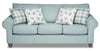 Made in Canada Scarlett 87\" Chenille Fabric Sofa with Rolled Arms and Accent Pillows - Marine Blue