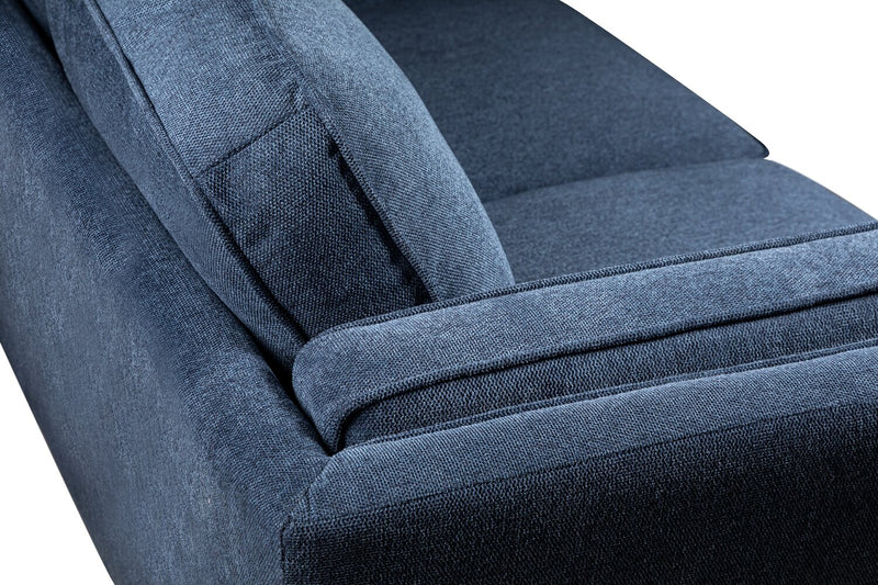 Kort & Co. Kassia 90.6\" Linen-Look Fabric Sofa with Wood Base and Legs - Blue