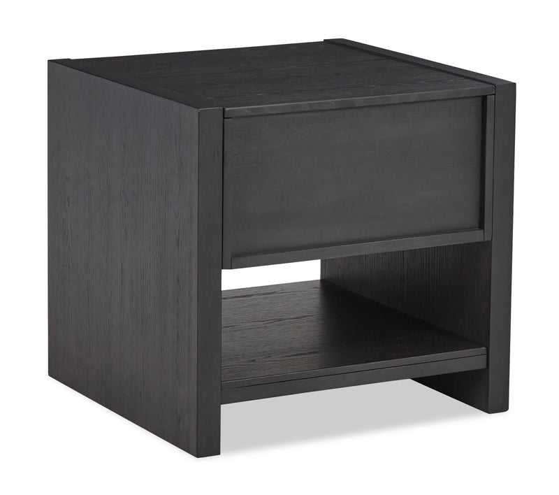 Tosca 23.88" Modern End Table with Storage and Shelf Black Finish