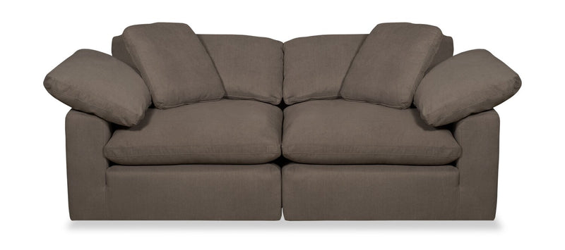 Eclipse Modular 86\" Linen-Look Fabric Loveseat with Reversible Feather Down Cushions - Slate Brown