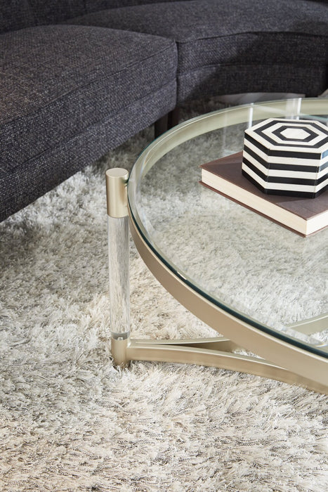 Silas  40.75\" Modern Round Glass Top Coffee Table - Platinum with Metal and Acrylic