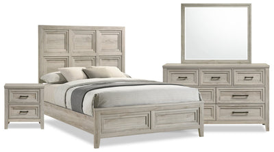 Lara 6pc Bedroom Set with Bed, Dresser, Mirror & Nightstand, Antique Grey - Queen Size | Ensemble de chambre à coucher Lara 6 pièces avec lit, commode, miroir et table de nuit, gris antique - format grand lit