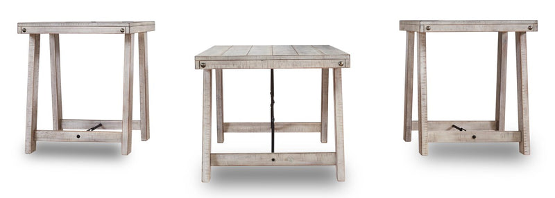 Carynhurst 48\" Rustic 3-Pack Coffee + 2 End Tables - Whitewash Wood