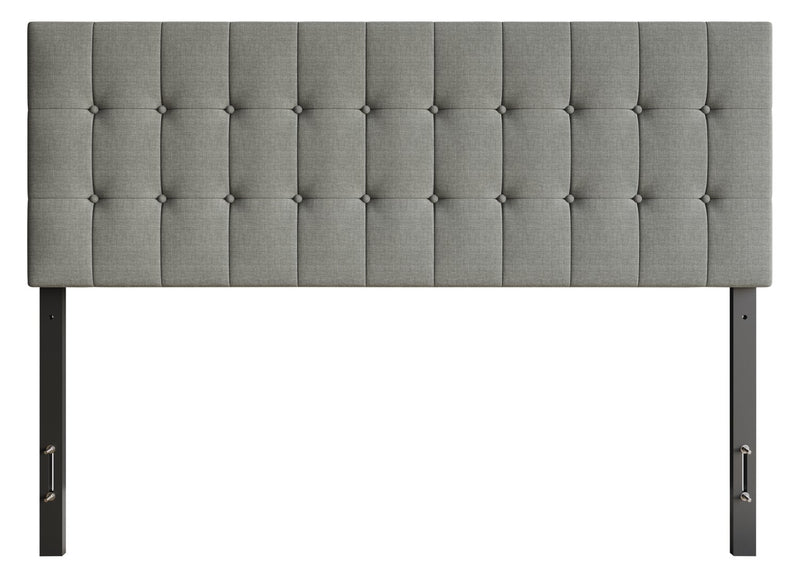 Ellis Upholstered Headboard in Grey Fabric, Button Tufted - Queen Size