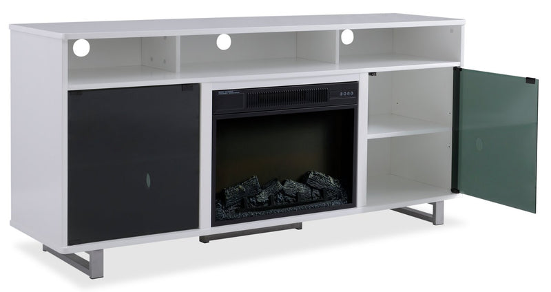 Ignatius 64\" Modern Electric Fireplace TV Stand with Storage & Cable Management for TVs up to 70\"- White