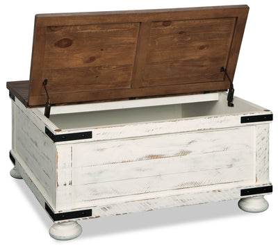 Benjy Coffee Table with Storage - Rustic style Coffee Table in Distressed white natural pine