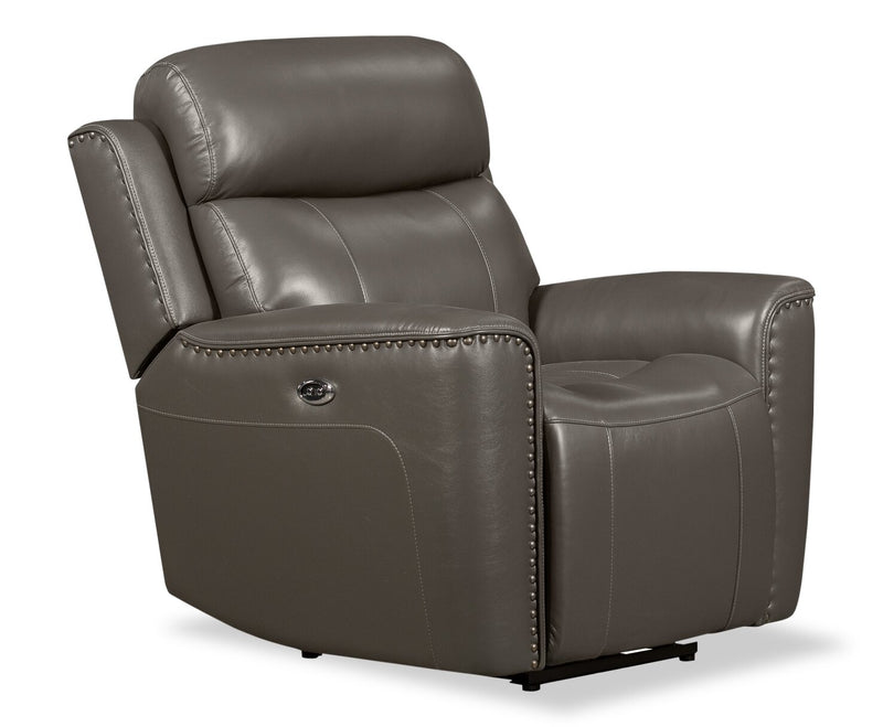 Quincy Genuine Leather Recliner Grey The Brick