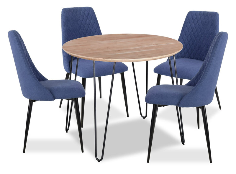 Miya 5pc Dining Set with Table & 4 Chairs, Acacia Wood, Metal, 36\"W Round - Navy Blue