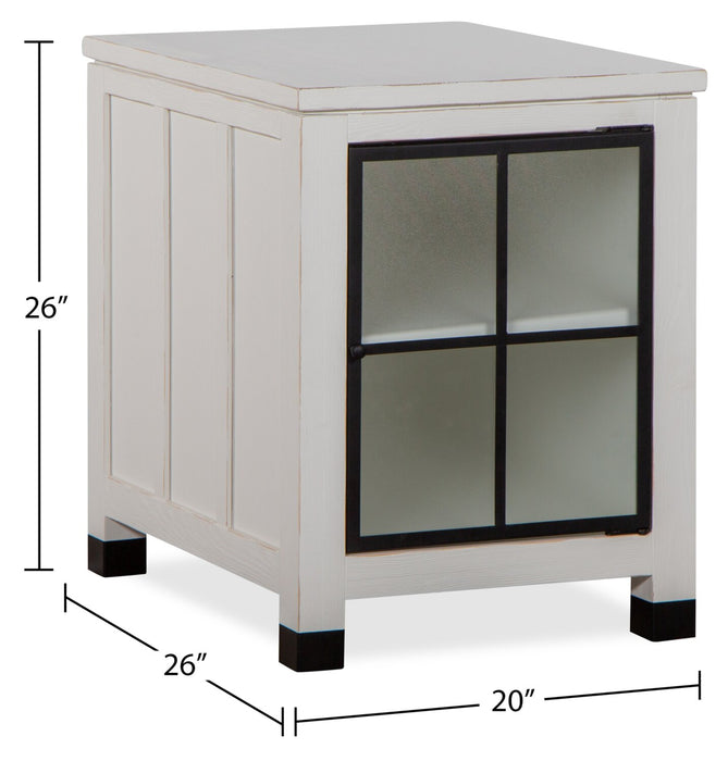 Harper 20\" Modern Glass Door Chairside Table with Storage - White Pine
