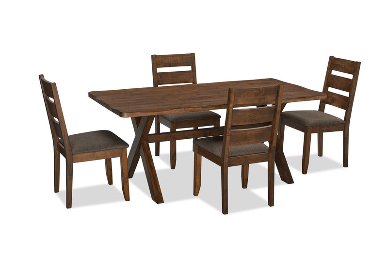 Plum 5pc Dining Set with Table & 4 Chairs, Wood, Live-Edge Look, 70.75\"W- Nutmeg Brown