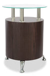 Savon 17.72\" Modern Round Glass Top End Table with Shelf - Dark Walnut Wood and Chrome